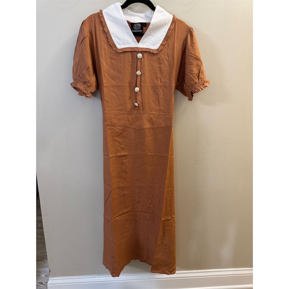 Coral Knee Length Dress Thanksgiving Colonial Women’s Large - Picture 3 of 13